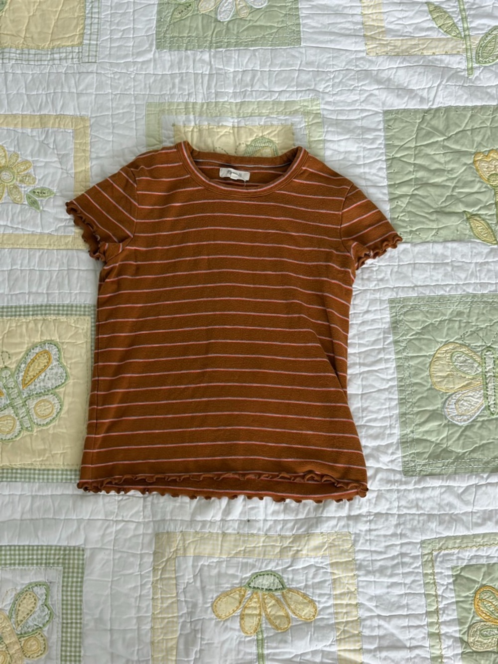 Madewell Girls' Rust and Pink Striped Ruffle Tee